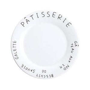 FRENCH BREAKFAST white ceramic PLATE with black typography