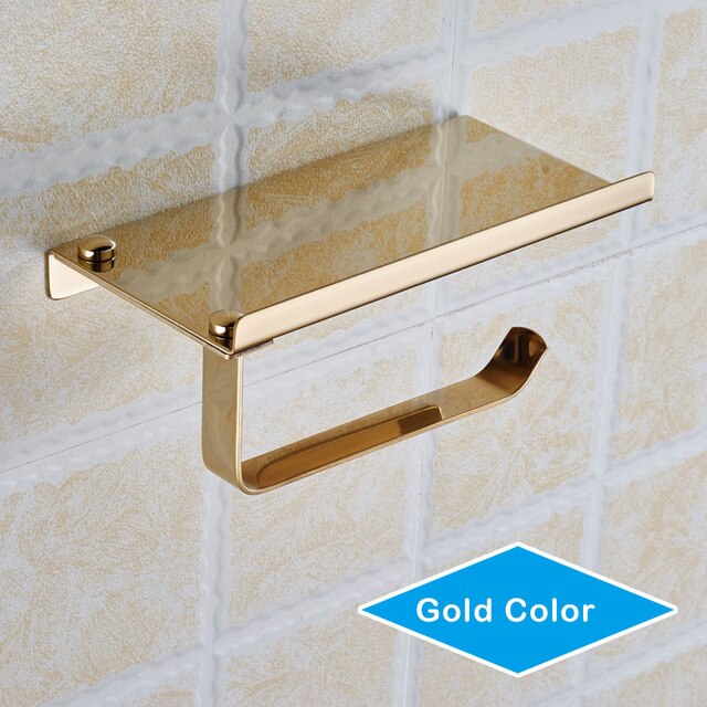 APLusee A8912PE Stainless Steel Toilet Paper Holder with Phone Shelf Finish: Brushed Gold