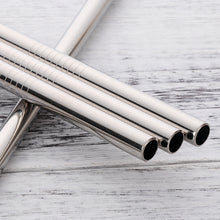 Load image into Gallery viewer, closeup image of 4 silver stainless steel straws