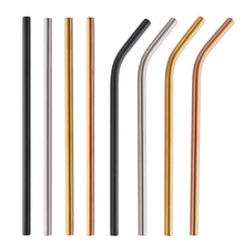 Load image into Gallery viewer, 8 straight and curvy stainless steel straws in different colours