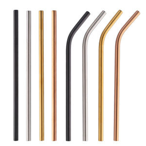 8 straight and curvy stainless steel straws in different colours