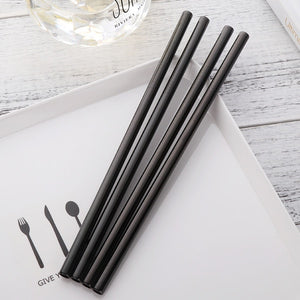4 black straight stainless steel straws