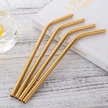 Load image into Gallery viewer, 4 gold curvy stainless steel straws