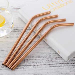 4 rose gold curvy stainless steel straws