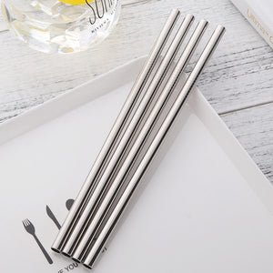 4 stainless steel straws placed on a plate