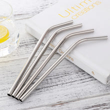 Load image into Gallery viewer, 4 silver curvy stainless steel straws