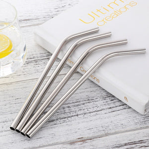 4 silver curvy stainless steel straws
