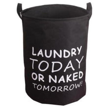 Load image into Gallery viewer, Quirky and fun black laundry basket with handle and funny quote