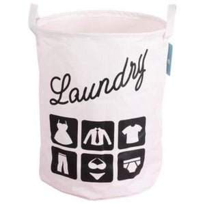 Quirky and fun black laundry basket with handle and pictures