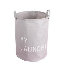 Load image into Gallery viewer, Quirky and fun grey laundry basket with handle and quote
