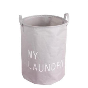 Quirky and fun grey laundry basket with handle and quote