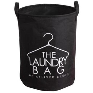 Quirky and fun black laundry basket with handle and quote