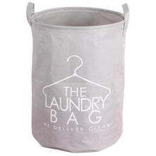 Load image into Gallery viewer, Quirky and fun grey laundry basket with handle and hanger sign
