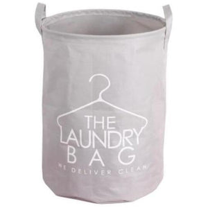 Quirky and fun grey laundry basket with handle and hanger sign