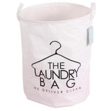 Load image into Gallery viewer, Quirky and fun white laundry basket with handle and design with quote