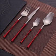 Load image into Gallery viewer, RED AND SILVER 4 PIECE ROYALTY CUTLERY SET