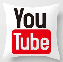 Load image into Gallery viewer, youtube logo printed in white and red on a cushion cover