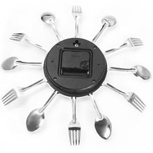Load image into Gallery viewer, Stainless Steel Spoon and Fork Kitchen Clock Battery slot and tuner