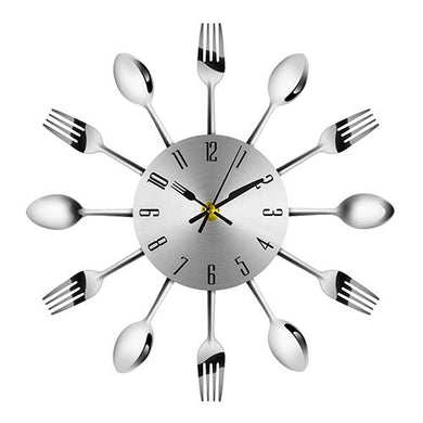 Stainless Steel Spoon and Fork Kitchen Clock