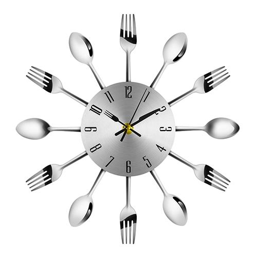 Stainless Steel Spoon and Fork Kitchen Clock