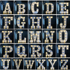 WHITE PLASTIC DECORATIVE LETTERS LIT WITH BULBS