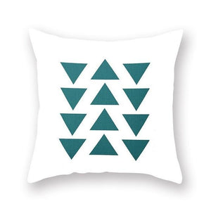 White with teal triangles cushion cover - FunkChez