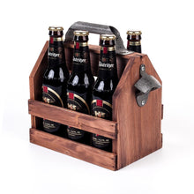 Load image into Gallery viewer, 6 beer bottle wooden caddy with bottle opener