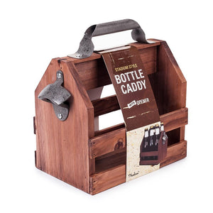 6 beer bottle wooden caddy with bottle opener
