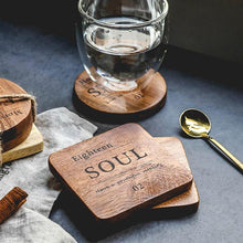 Load image into Gallery viewer, Zakka Natural Wooden Square Coaster with Engraved Soul Quote