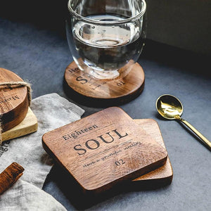 Zakka Natural Wooden Square Coaster with Engraved Soul Quote