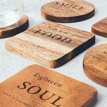 Load image into Gallery viewer, Zakka Natural Wooden Coaster Set with Engraved quote