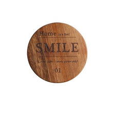 Load image into Gallery viewer, Zakka Natural Wooden Round Coaster with Smile Engraved Quote