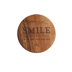 Zakka Natural Wooden Round Coaster with Smile Engraved Quote