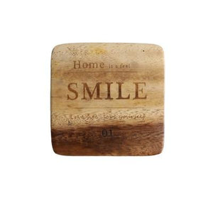 Zakka Natural Wooden Square Coaster with Engraved Smile Quote