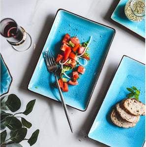 Unique Blue Designer Dinnerware Set of rectangular plates
