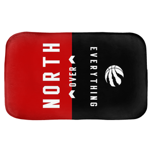 north over everything text with raptors logo printed on a bath mat FunkChez