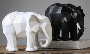 Elephant Statue Abstract Resin Ornaments Black White Geometric Elephant Animal Sculpture Crafts Home Decoration Model Gift