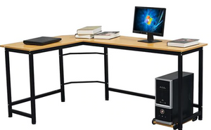 Manly - L-Shaped Desktop Computer Desk Black and Beech Wood Color. Ships only to United States