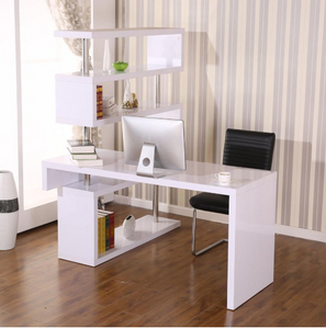 Perth - White - Fold-able Rotating Corner Desk and Shelf Combo - Only Ships to United States