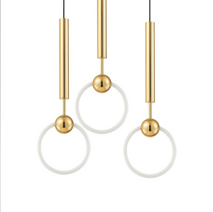 3 prague pendant lights with gold cord and white round lights