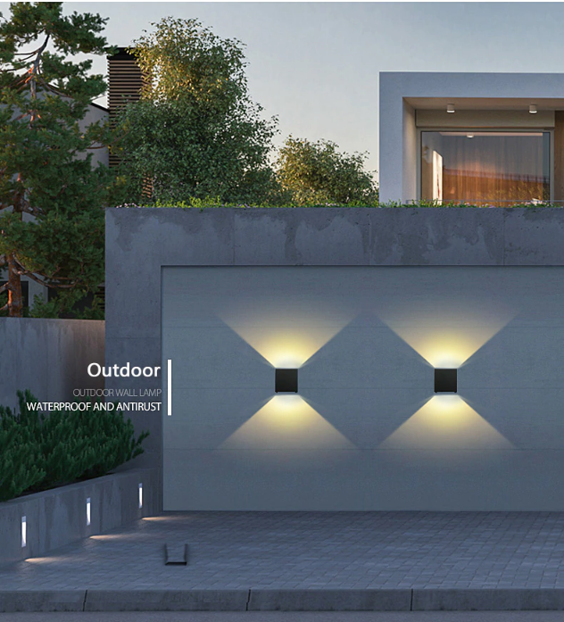 2 modern outdoor lights fixed on a wall outside the house