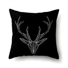 Load image into Gallery viewer, WHITE DEER HEAD PRINTED ON A BLACK CUSHION COVER- FUNKCHEZ