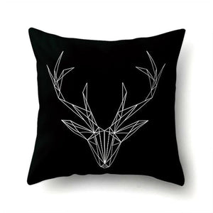 WHITE DEER HEAD PRINTED ON A BLACK CUSHION COVER- FUNKCHEZ