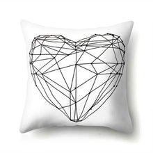 Load image into Gallery viewer, WHITE CUSHION COVER WITH BLACK GEOMETRIC HEART