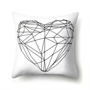 WHITE CUSHION COVER WITH BLACK GEOMETRIC HEART