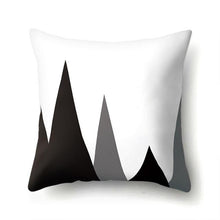 Load image into Gallery viewer, BLACK, WHITE &amp; GREY GEOMETRIC PATTERNS PRINTED ON A WHITE CUSHION COVER IFunkChez