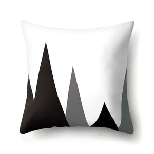BLACK, WHITE & GREY GEOMETRIC PATTERNS PRINTED ON A WHITE CUSHION COVER IFunkChez