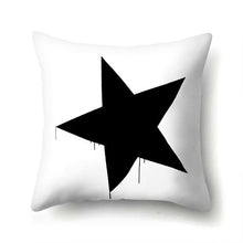 Load image into Gallery viewer, BLACK STAR PRINTED ON A WHITE CUSHION COVER- FUNKCHEZ