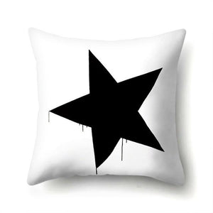 BLACK STAR PRINTED ON A WHITE CUSHION COVER- FUNKCHEZ