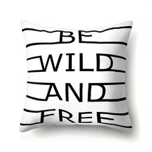 Load image into Gallery viewer, BE WILD AND FREE TYPOGRAPHY CUSHION COVER IN BLACK AND WHITE